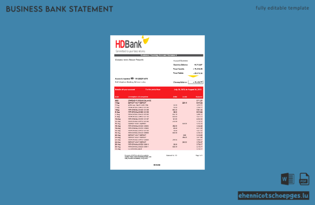 HD Bank Firmenkontoauszug – Beispielansicht in Word und PDF
